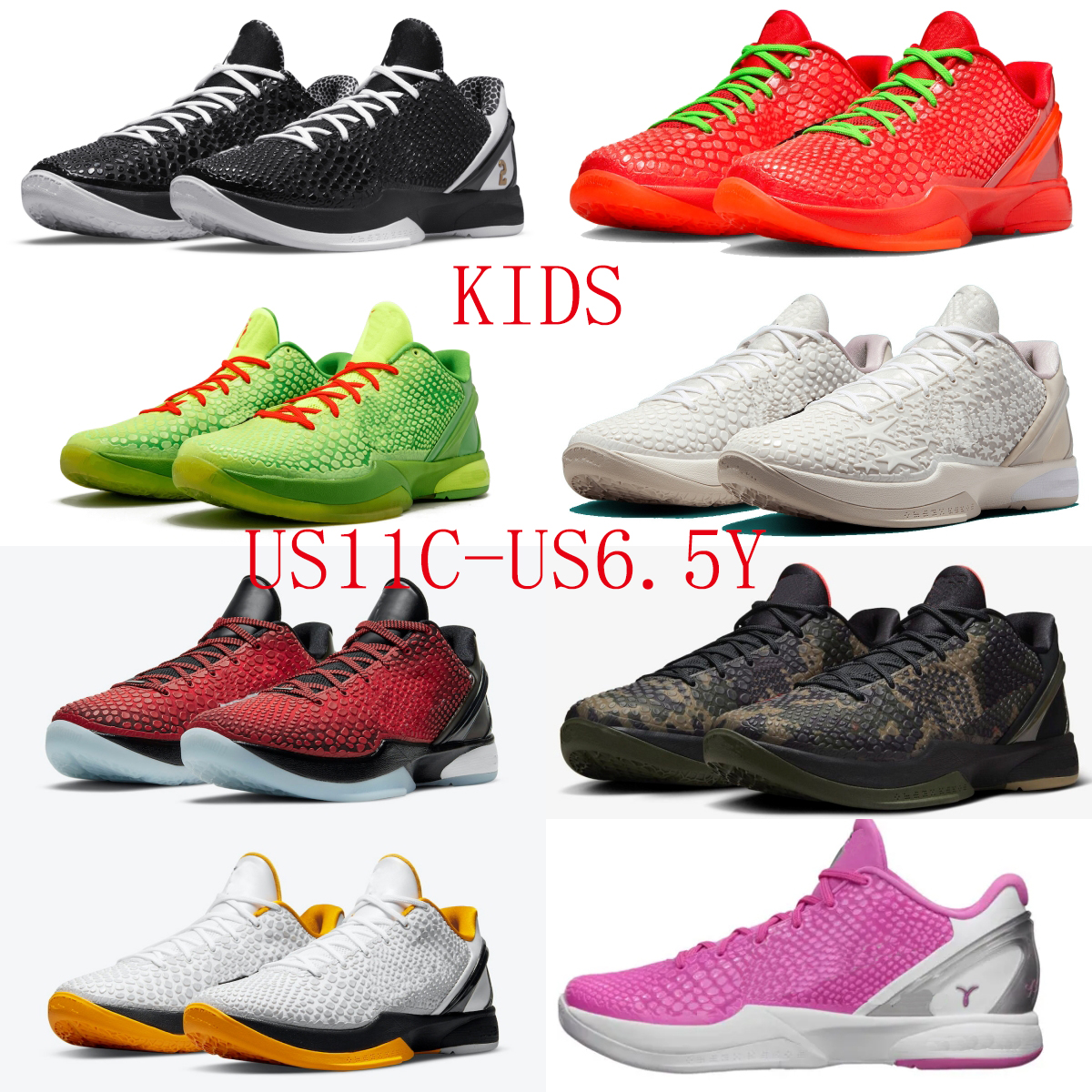 Kids youth boys girls Black Mamba 6 basketball shoes Reverse Grinch AllStar2.0 Think Pink Kids sneakers trainers casual Shoes US11C-US6.5Y