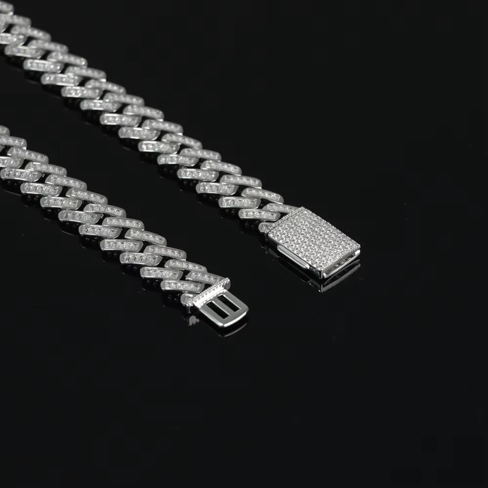 Moissanite Zircon 9k 14k 18k Gold Plated Silver Fashion VVS Hiphop 10mm 13mm Custom Unisex Cuban Link Chain Bracelet Necklace