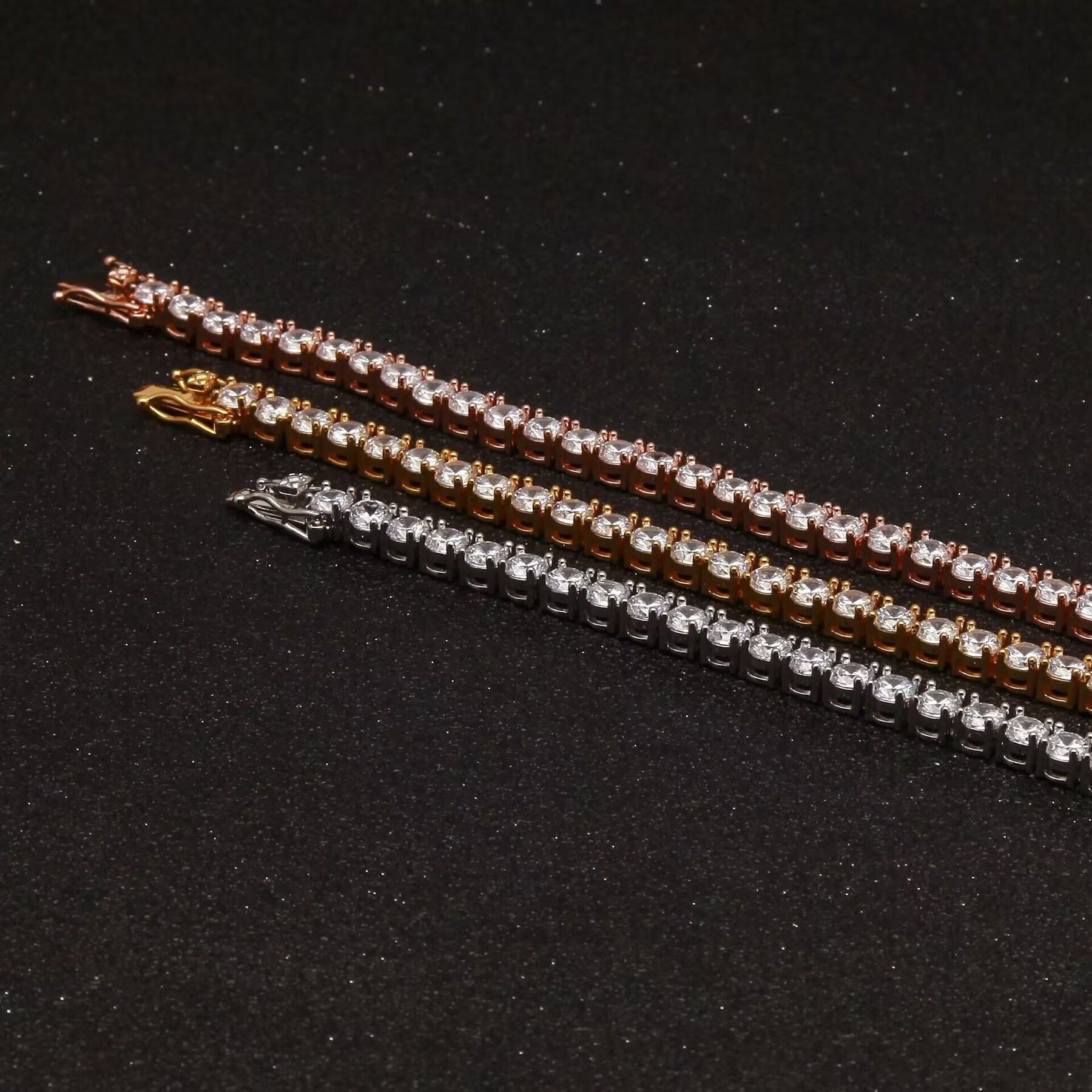 Trueya Wholesale Bulk Hip Hop Men Women 3mm Bling Luxury 925 Sterling Silver Vvs1 Diamond Mossanite Moissanite Tennis Bracelet
