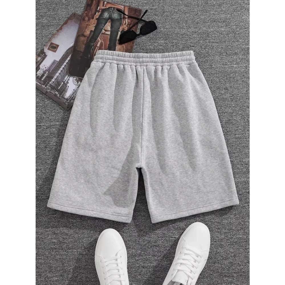 Spring and summer solid color gray atmospheric mens pure cotton drawstring waist sports shorts 250906 - view 3