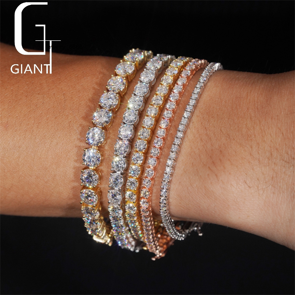 Bulk Stock Hip Hop Iced Out Jewelry 925 Sterling Silver VVS1 2mm 3mm 4mm 5mm 65mm Moissanite Diamond Cluster Tennis Bracelet