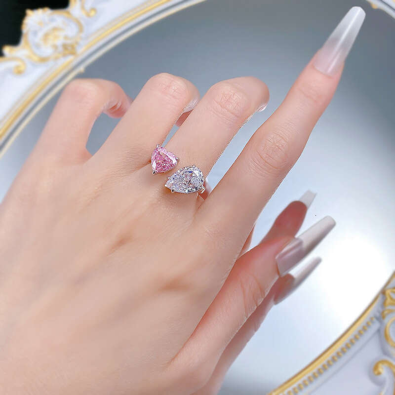 DH collections: 2025 New High - carbon Diamond Drop - shaped White and Pink Diamond Open - ring