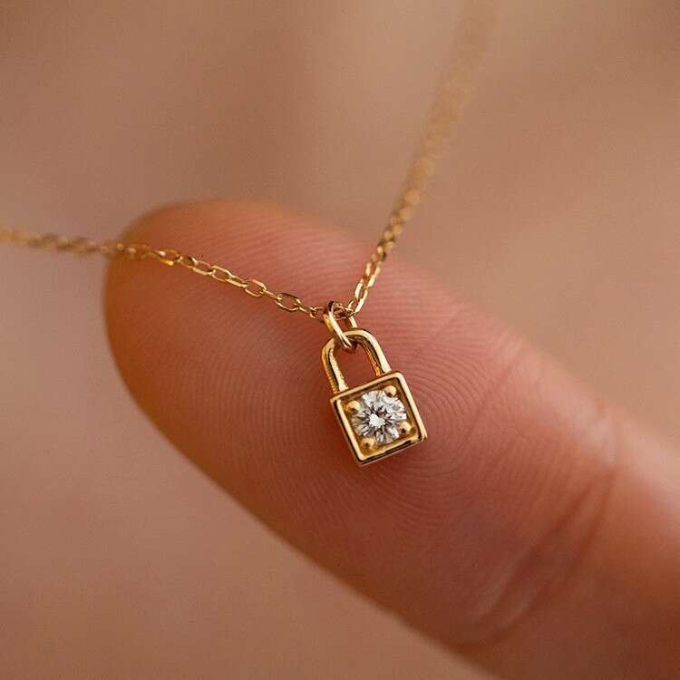 DH collections S925 Sterling Silver 18K Gold - Plated Lock - shaped Zircon Pendant Necklace