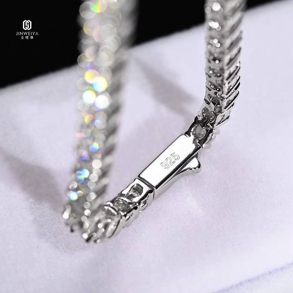Wholesale Price Pass Diamond Tester Rhodium 925 Sterling Silver Hip Hop Iced Out VVS D Moissanite 4MM Tennis Chains