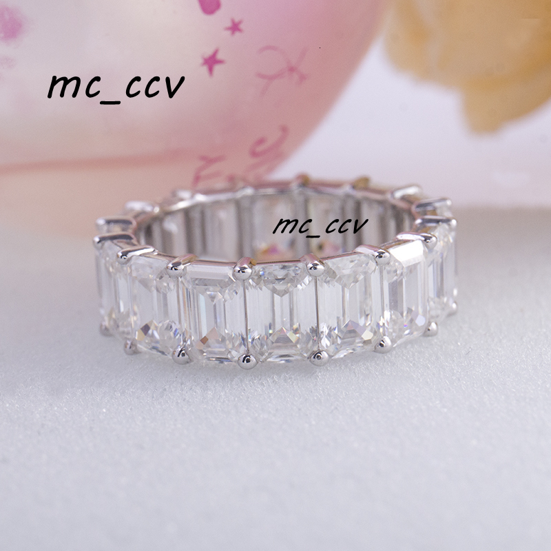 Popular 14k White Gold 4x6 Moissanite Emerald Cut Eternity Band