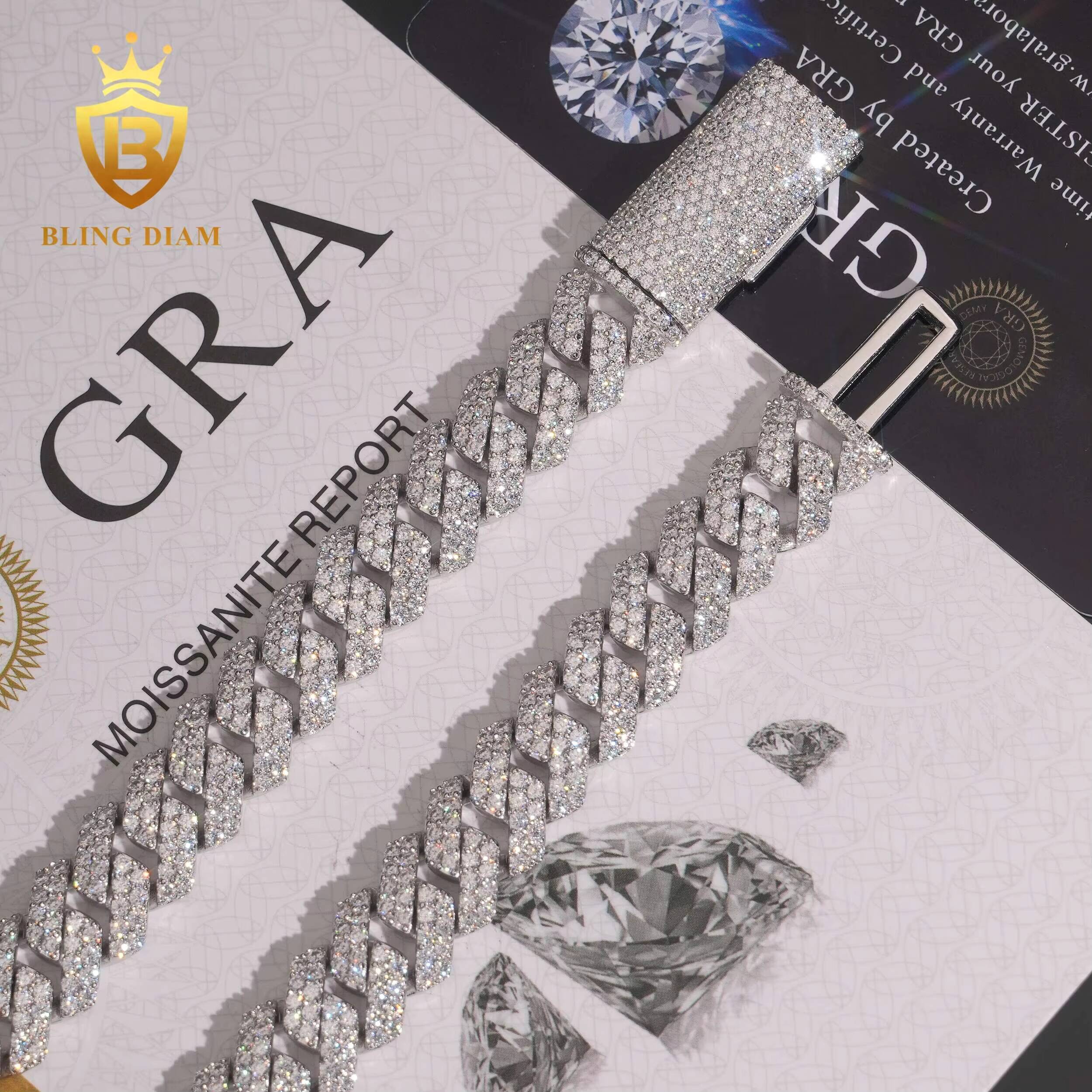 12mm Hip Hop Jewelry 925 Sterling Silver Vvs Moissanite Iced Out Miami Cuban Link Chain Necklace Men