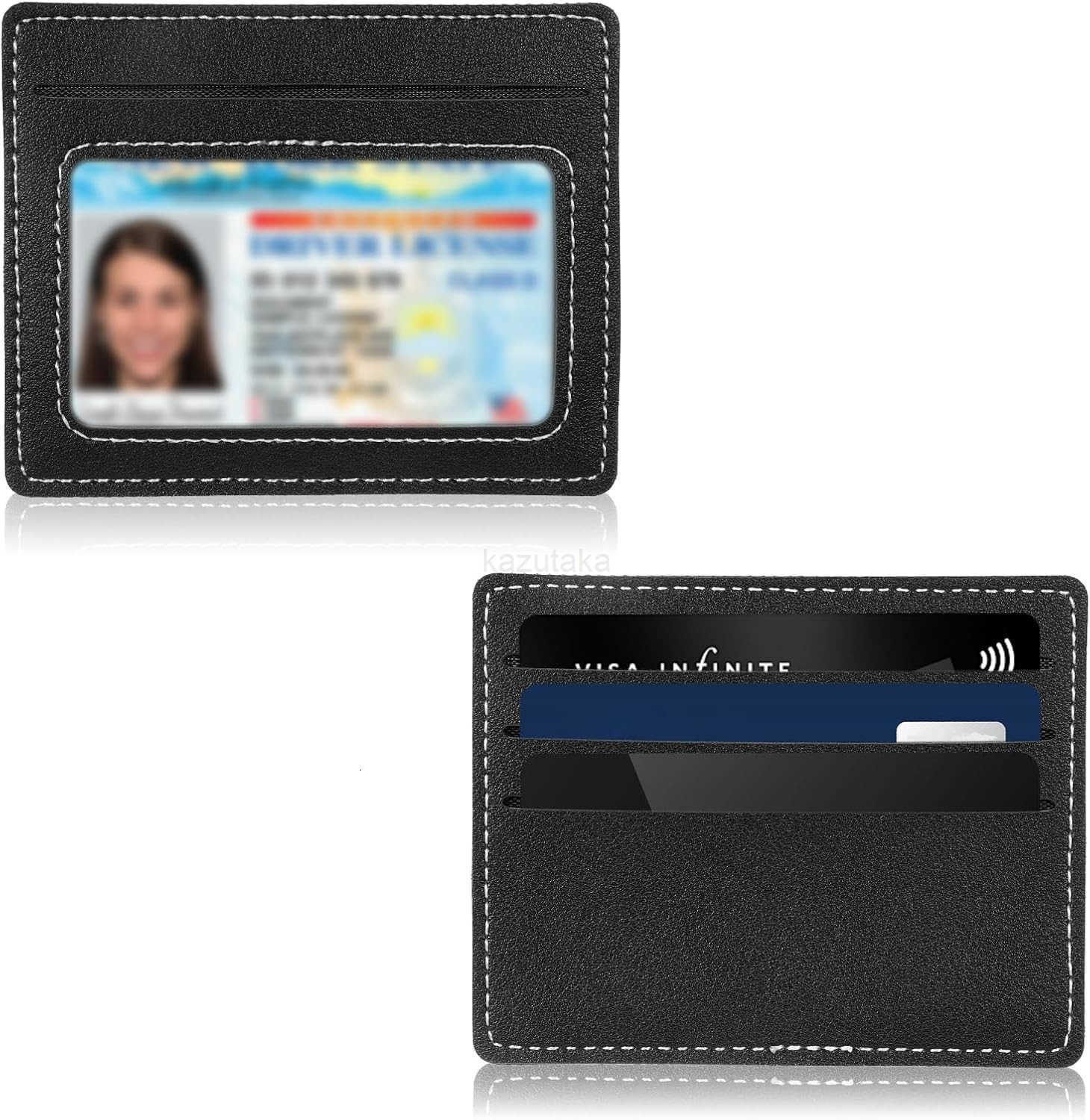 Holder Minimalist Slim Wallet Small RFID Blocking Card Cases Compact Thin Front Pocket with ID Window for Women MenBlack Z250906