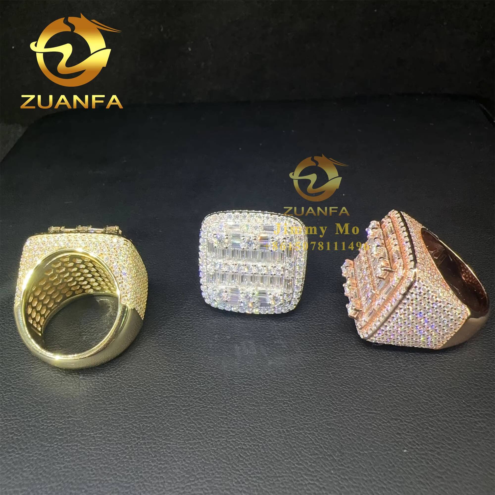 American Rapper Jewelry Hip Hop 925 Silver Iced Out Men Diamond Ring Baguette Moissanite Diamond Custom Hip Hop Ring Men