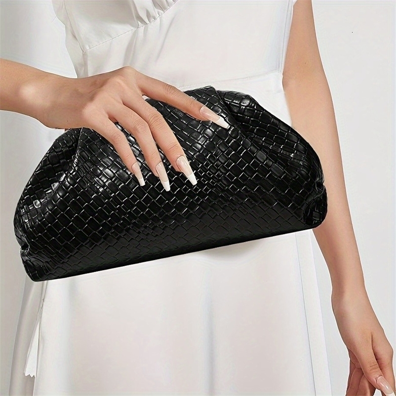 Elegant Weave Textured Ladies Clutch Bag Adjustable Strap and Clasp Clre Premium Pure Black Dinner for Weddings y250905