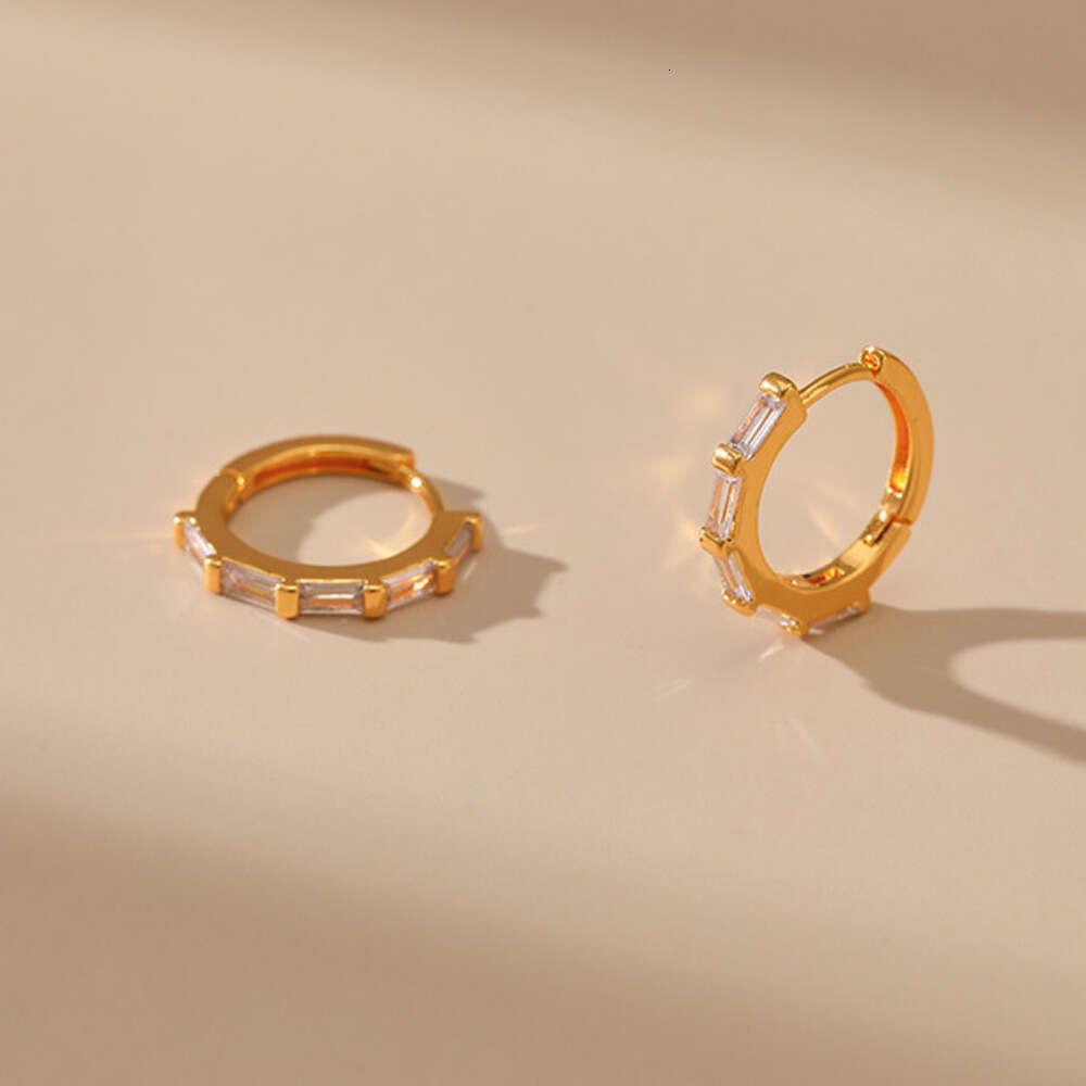 DHpet Hot Selling Emerald Zircon Small Hoop Earrings Copper Gold Plated Elegant Sleep Without Removing Ear Clips