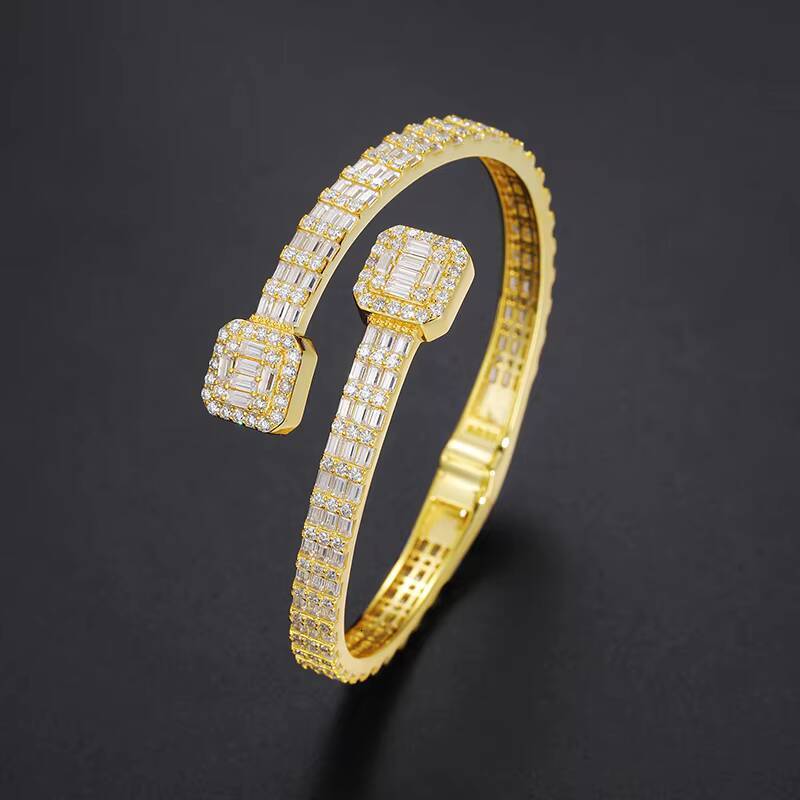 Pass Diamond Tester S925 Sterling Silver Baguette VVS Moissanite Iced Out Cuff Bangle Bracelet for Men Women