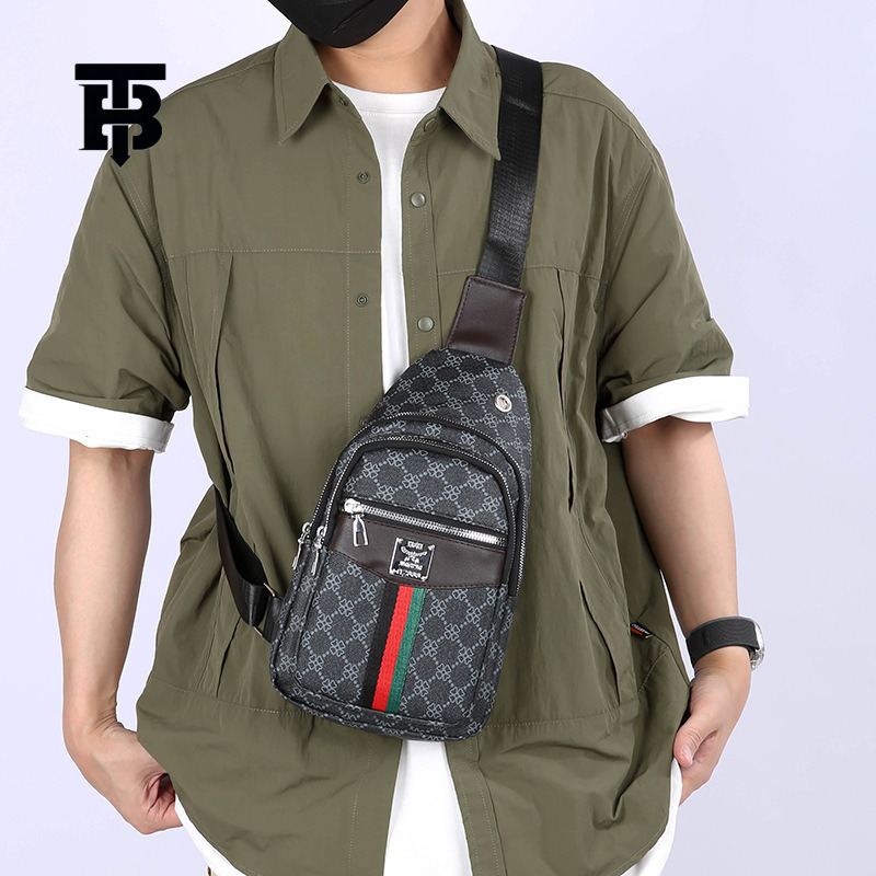Designer Bag New Personalized Printed Men's Chest Bag Trendy Casual Versatile Shoulder Bag Water-resistant PU Luxury Bag Texture Commuter Crossbo