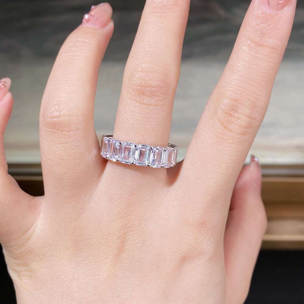 DH collections:Jiumei Jewelry S Pure Silver Row for Women Full High Carbon Diamond Pagoda Cut Zircon HW Family Style Ring