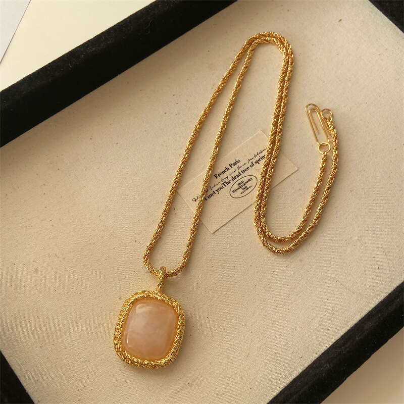 DHpet Square Large Turquoise Pendant Long Necklace for Women, Light , Niche, High-End Feel, Vintage Style Sweater Chain