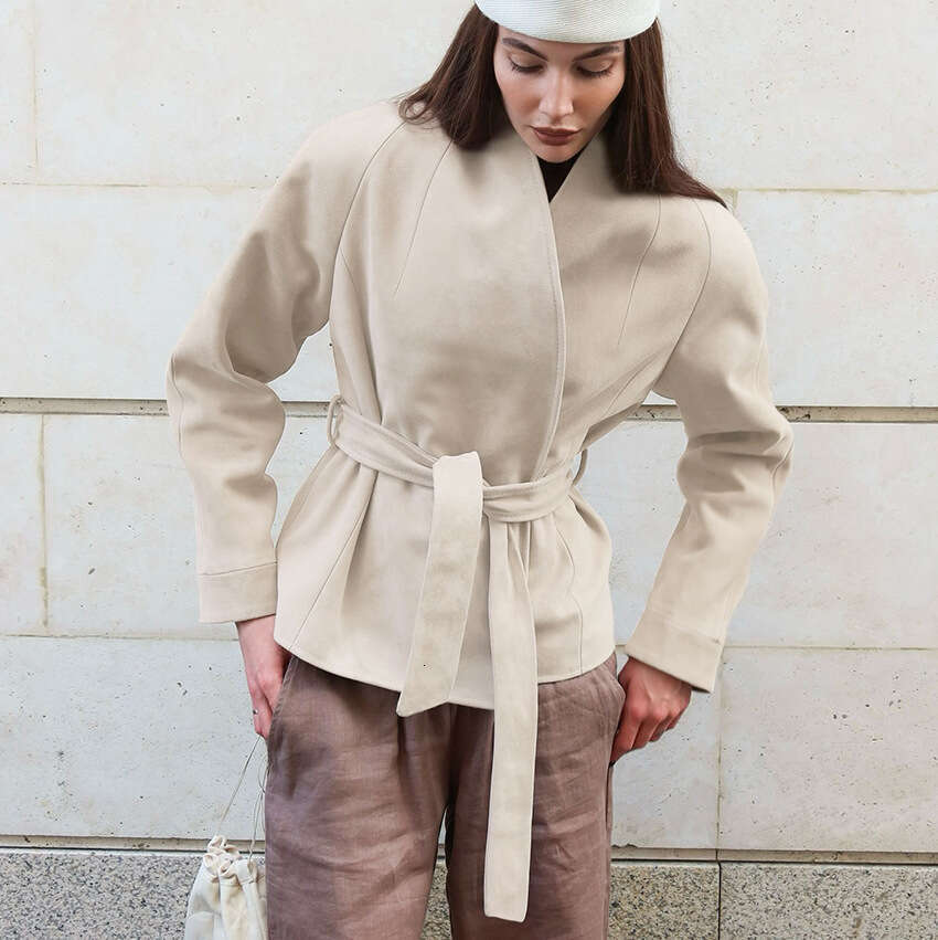 Autumn Winter New Wrap Belted Coat For Women With Design Sense, Elegant And Fashionable Suede Top B3