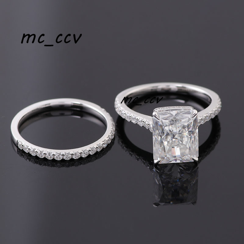 Custom Band Set Radiant Cut 4ct 14k White Gold Diamond Wedding Rings Solitarire Jewelry Women Moissanite Luxury Ring