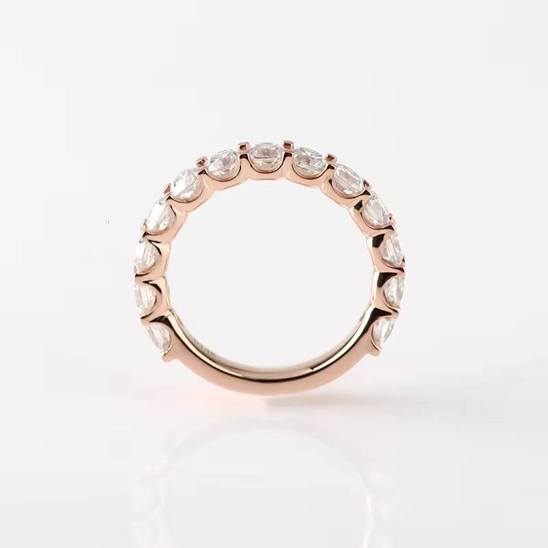 Simple Design Eternity 14k Rose Gold Engagement Ring Band with 3x3 Cushion Cut Moissanite Diamond