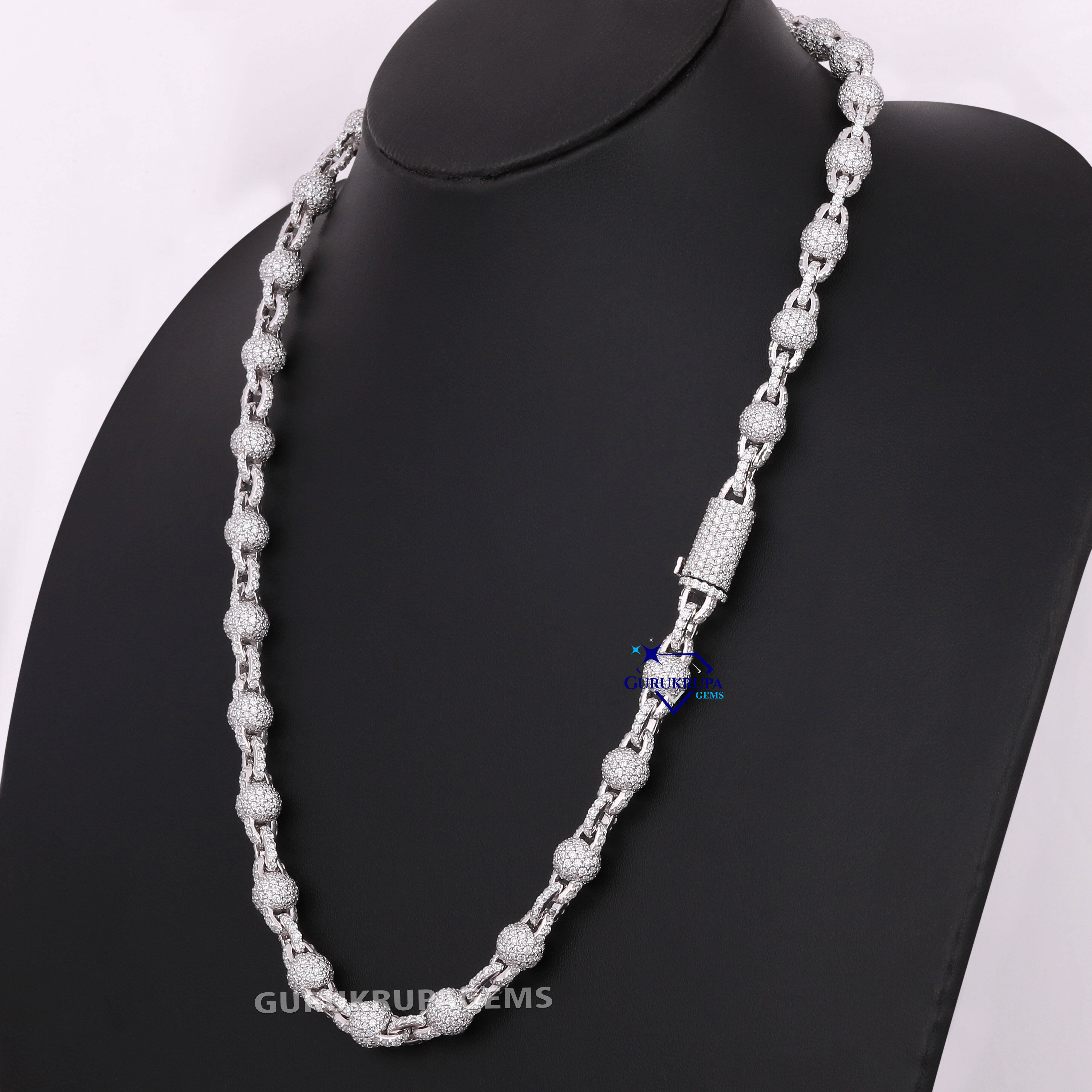 Trendy 925 Sterling Silver Moissanite Diamond 8 MM Link Chain Necklace with VVS Clarity Platinum and Gold Accent for Women Men