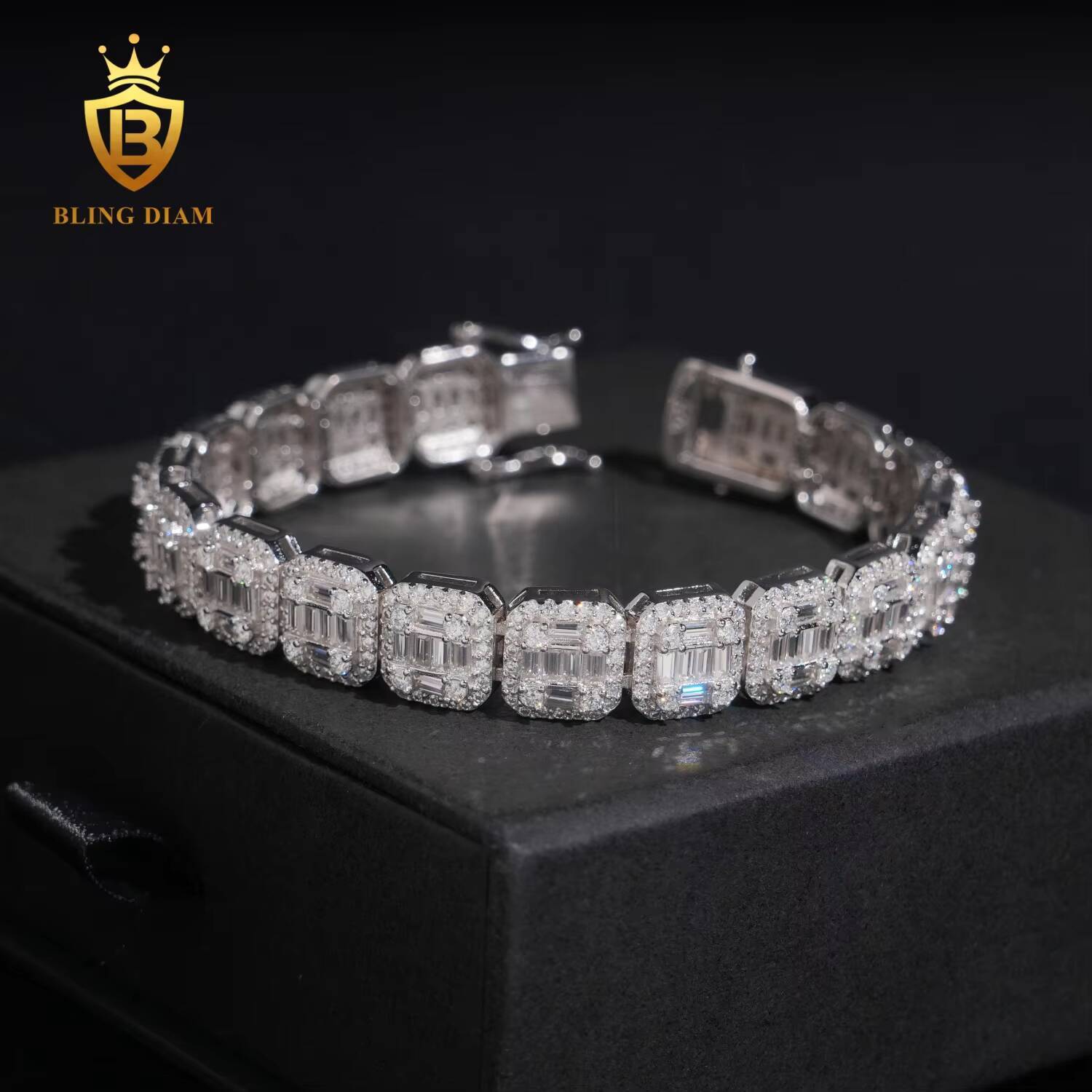 Hot Saling 10mm Moissanite Cuban Chain Pass Diamond Tester VVS Moissanite Hip Hop Bracelet Necklace 925 Sterling Silver with GRA