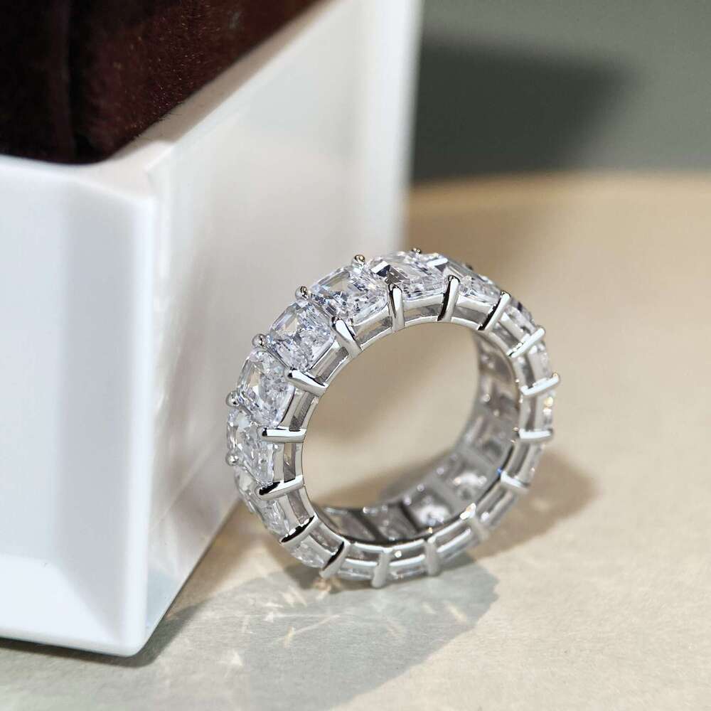 DH collections:Jiumei Jewelry S Pure Silver Row for Women Full High Carbon Diamond Pagoda Cut Zircon HW Family Style Ring