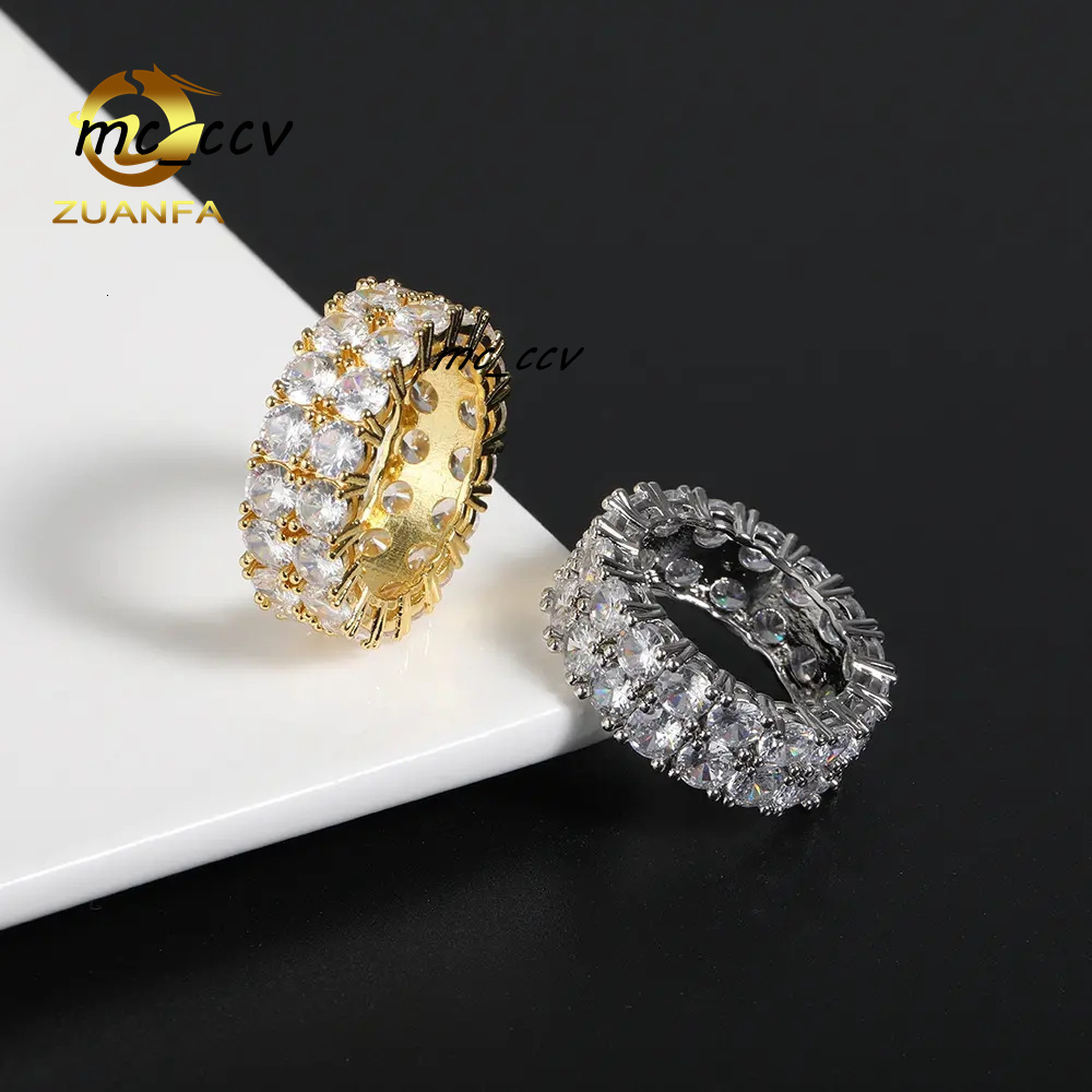 Zuanfa Wholesale Two Row Mens Ring Fashion Moissanite Diamond Iced Out Hip Hop Jewelry Mens Gold Ring