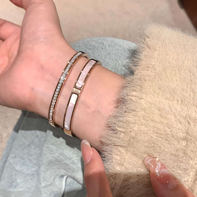 DH collections: High - end White Mother - of - Pearl Bracelets for Women - Sparkling Diamond - set Stainless - steel Jewelry