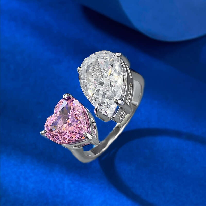 DH collections: 2025 New High - carbon Diamond Drop - shaped White and Pink Diamond Open - ring