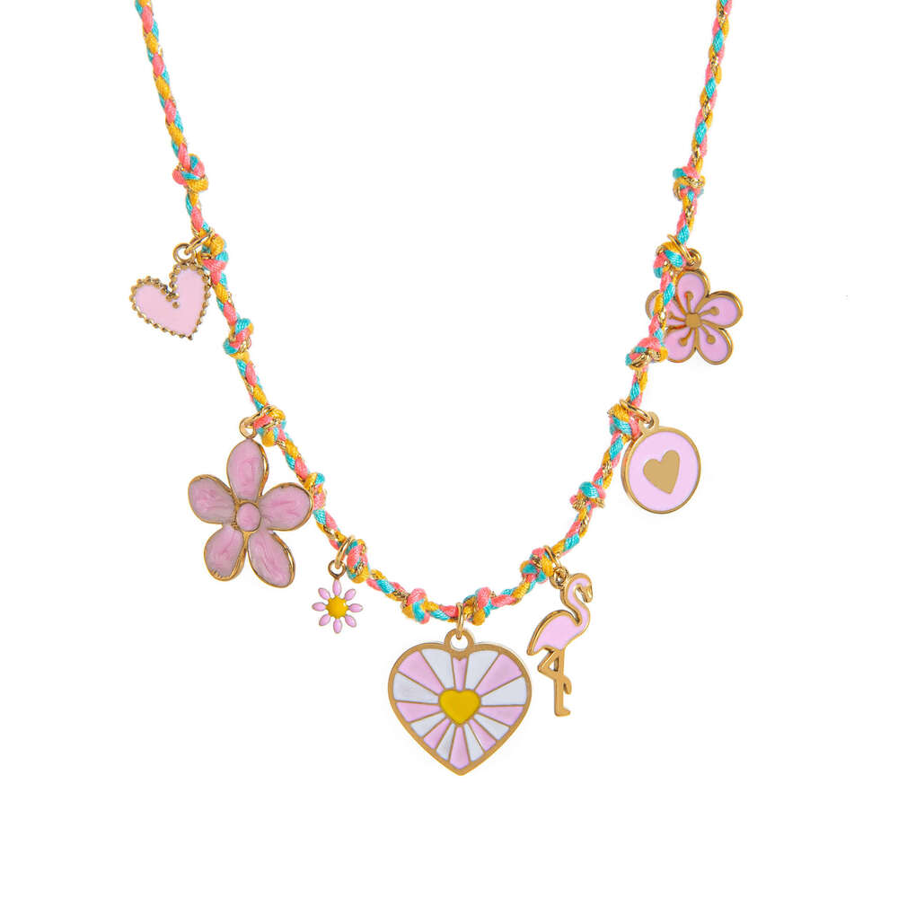 DHpet Personalized Knotted Rope Chain Lotus Feather Pendant Vacuum Electroplating Color Retention Fashion Ins Necklace