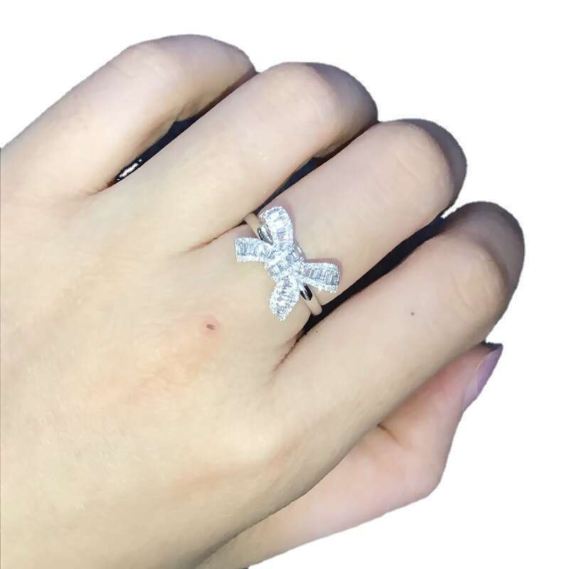 DH collections: 2025 New Bow - knot Step - cut Cubic Zirconia Ring - Aesthetic and Luxurious Simulated Diamond Ring for Women