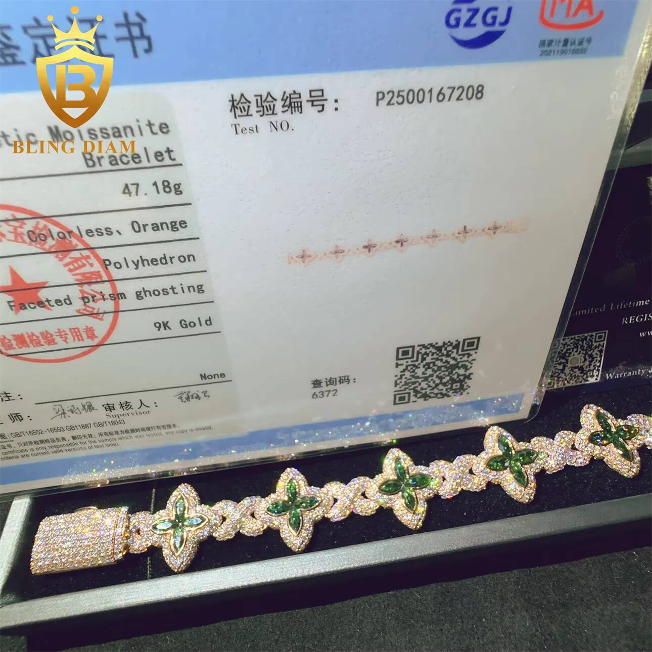 Hip Hop Iced Out Miami Cuban Link Chain 9K Real Gold VVS Moissanite Diamond Fashionable Jewelry for Men Women Bracelet