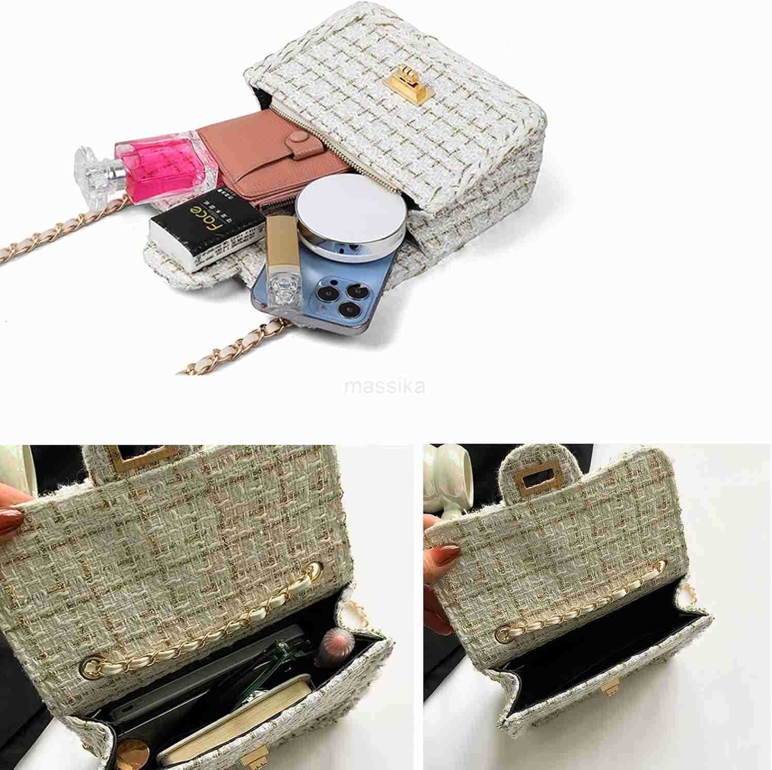 Designer Shoulder Bag for Women Trendy Mini Clutch Evening Bags Quilted Chain Cross body Bag Tweed Purses for Women M250906