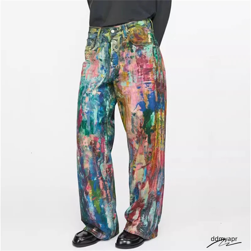 Womens Jeans 2025 Spring Painted Graffiti Pants Ddmydec Couple Style Loose Straight Leg Pure Cotton Wide 250107