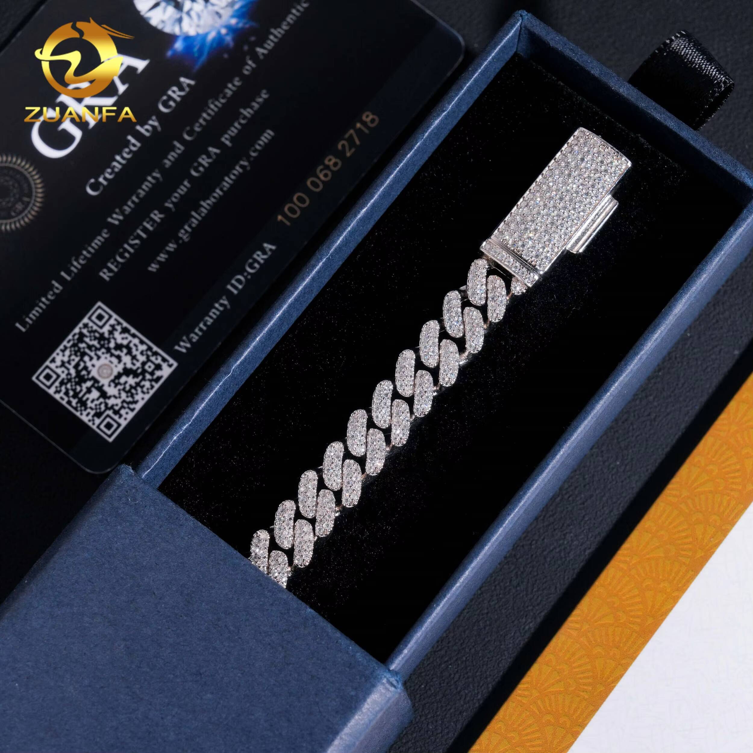 Fast Shipping 8mm Iced Out Bracelet 925 Sterling Silver Hip Hop Pass Diamond Test Moissanite Cuban Link Bracelet