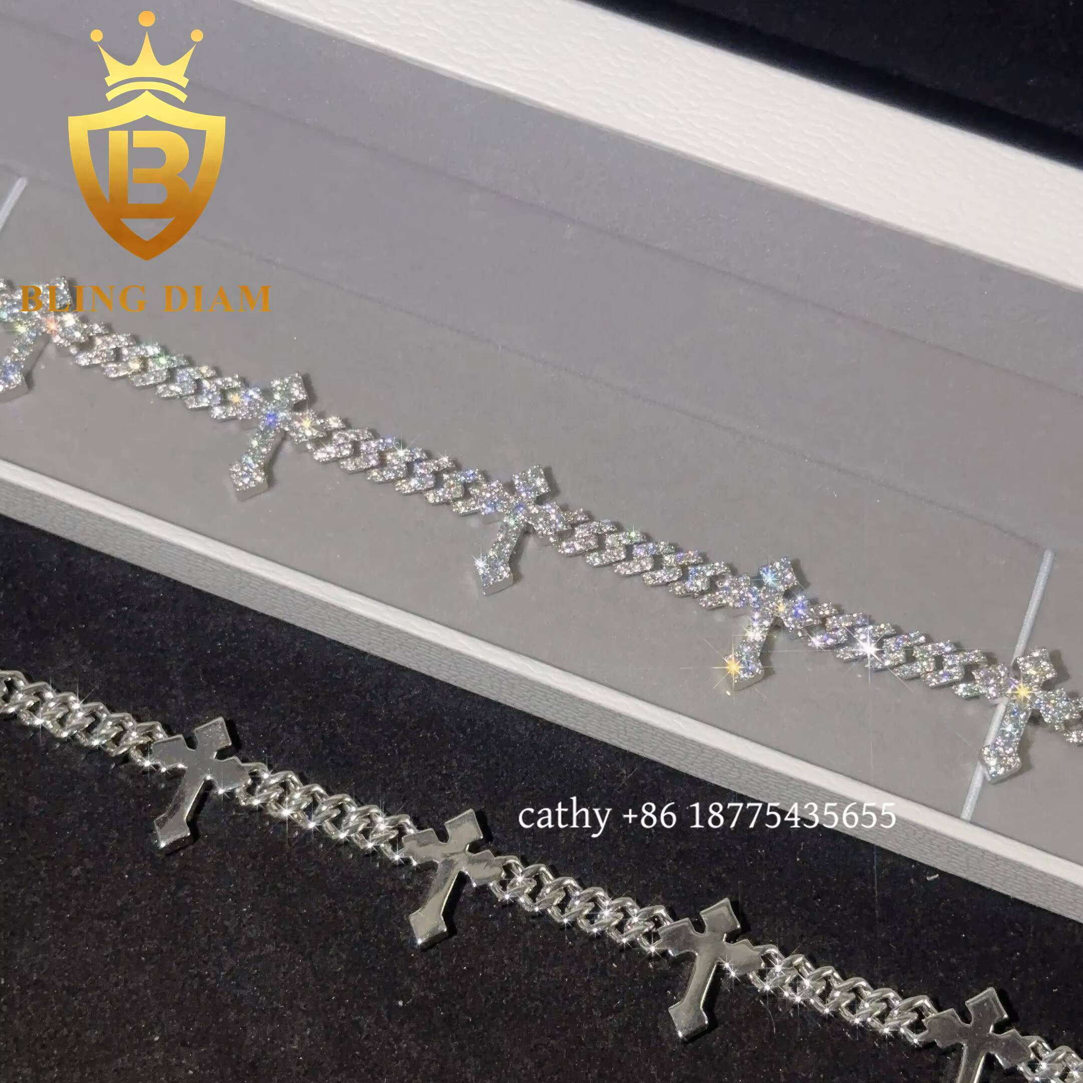 Chain For Man Solid Silver 6Mm Hip Hop Men Women Fashion Moissanite Cross woman necklace Cuban Link Chain Bracelet Crystal