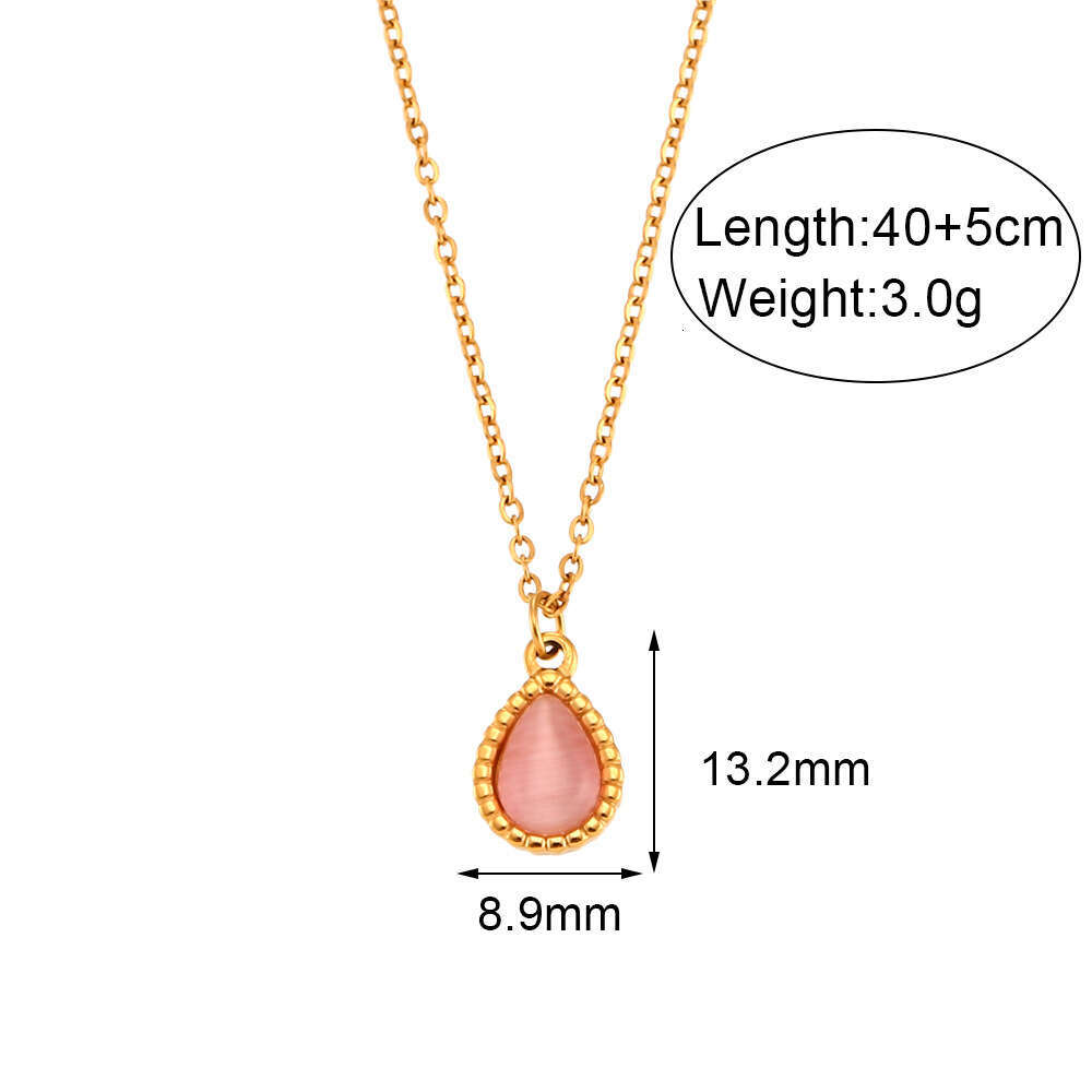 DH collections: Ins Fashion Simple Versatile Sweater Chain Jewelry Stainless Steel Water Drop Cat's Eye Pendant Necklace for Women