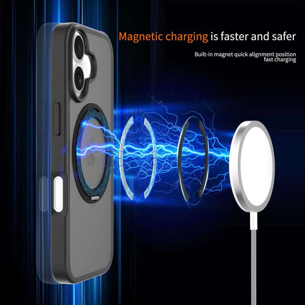 DHelectronics Apple 17 with Stand 360 Rotation iPhone 16 Pro Magnetic Anti-Fingerprint Skin Feel Phone Case