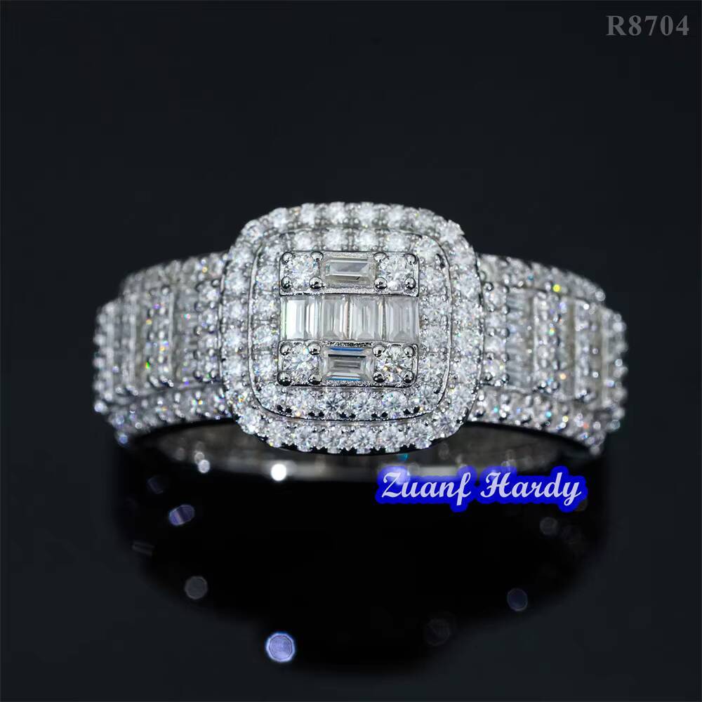 Fine Jewelry Iced Out Men Diamond Ring Real Gold Plated 925 Sterling Silver VVS Moissanite Diamond Hip Hop Ring