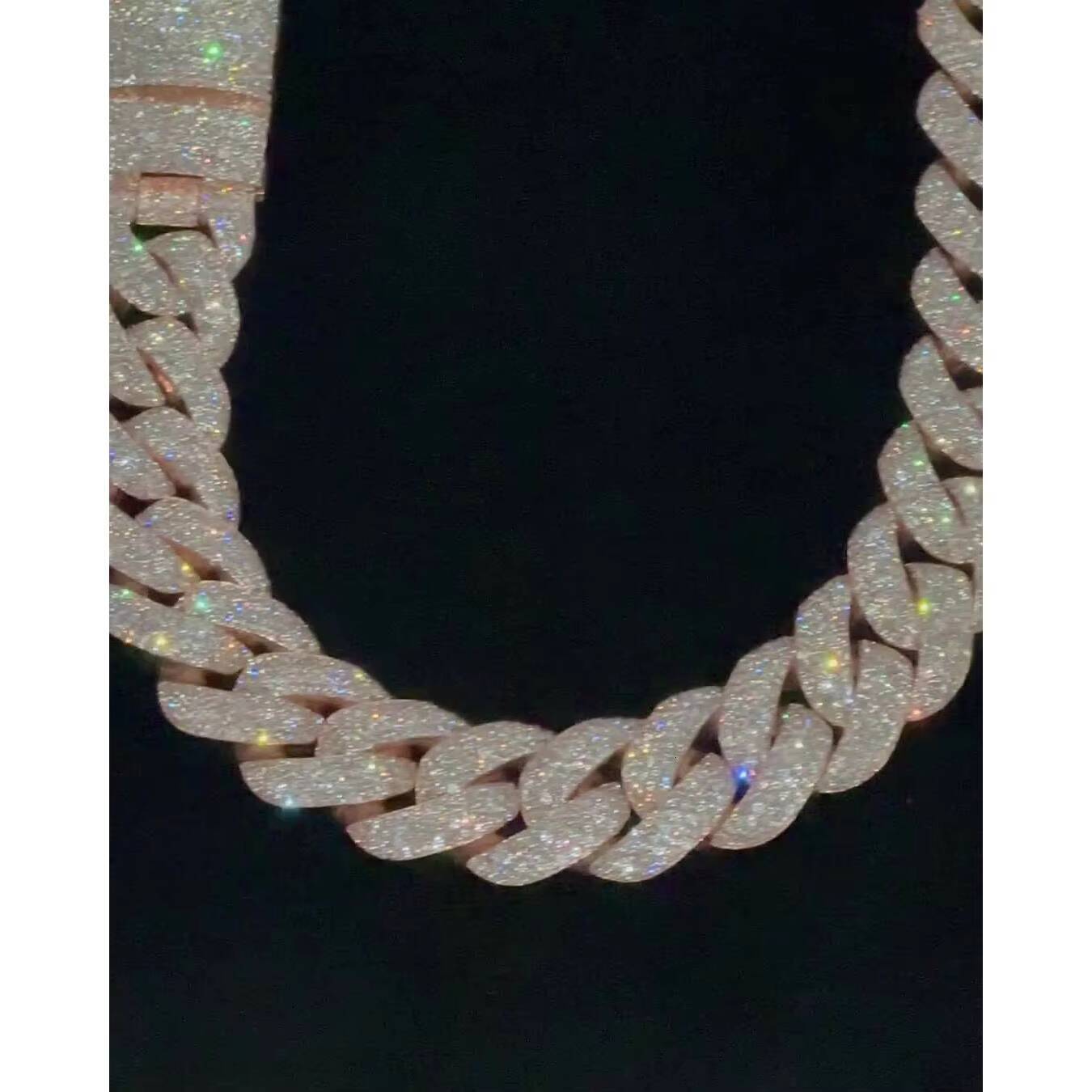 Big Pave Cuban Chain with 100cts Diamonds 225mm Wide VVS1 Quality Roundcut Moissanite Diamond Pass Diamond Tester