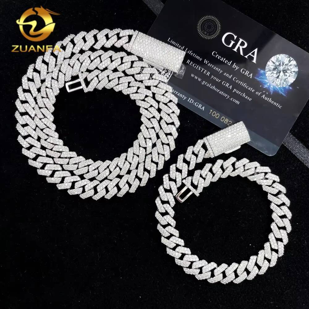 RTS Hot Selling Fast Shipping Pass Diamond Tester Hip Hop Jewelry 10mm Moissanite Cuban Link 925 Silver Iced Out Cuban Bracelet