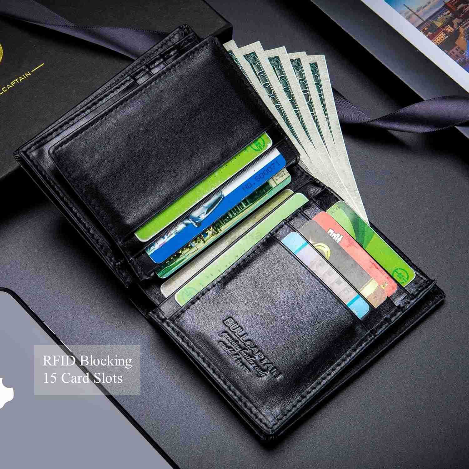 Large Capacity Genuine Leather Bifold WalletCARD Holder for Men with 15 Card Slots QB027 Z250906