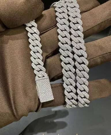 Moissanite Heavy Cuban link Chain 10mm Iced Out Necklace for Men VVS Moissanite 925 Sterling Silver 24MM 22 inches