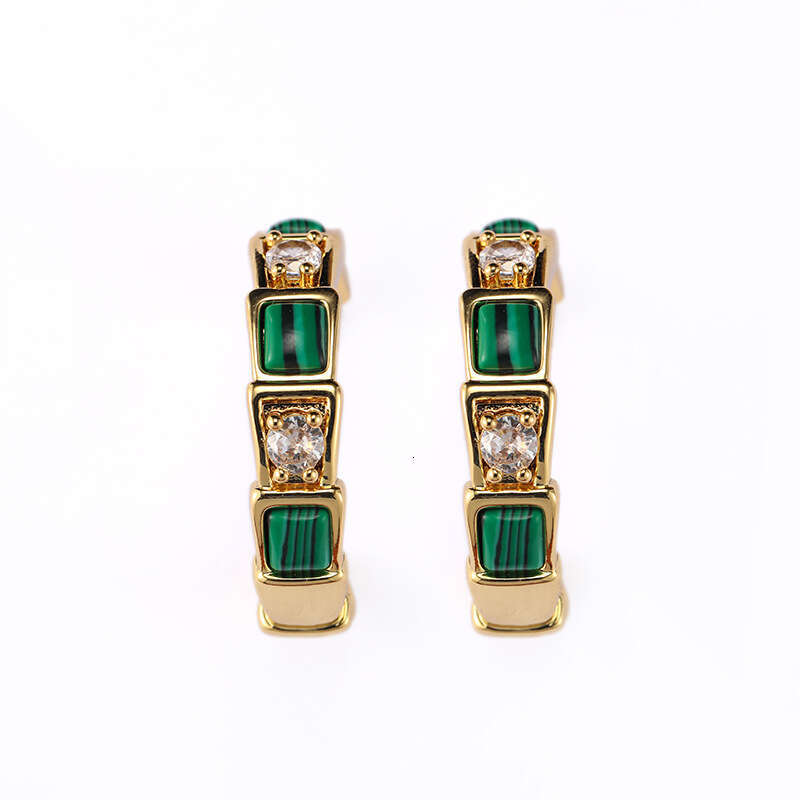 DHpet Fashion Inlaid Malachite C-Shaped Autumn Winter Studs Elegant High-End Niche Light Earrings for Women