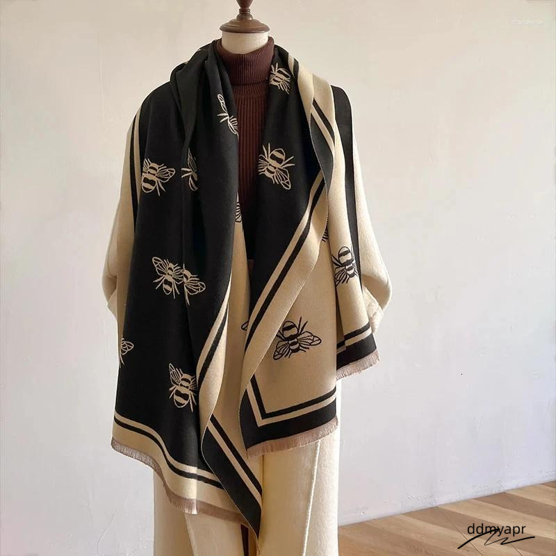 Scarves 2024 Winter Cashmere Shawl Women High-End Temperament Ddmydec Short Fringe Warm Bib Double-Sided Printed Scarf Dual-Purpose