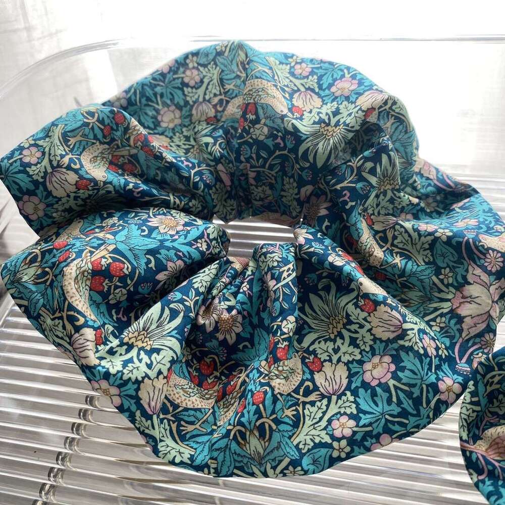 DH collections Enlarged British Liberty Floral Fabric Chunky Elastic Hair Ties - Strawberry Thief Pattern