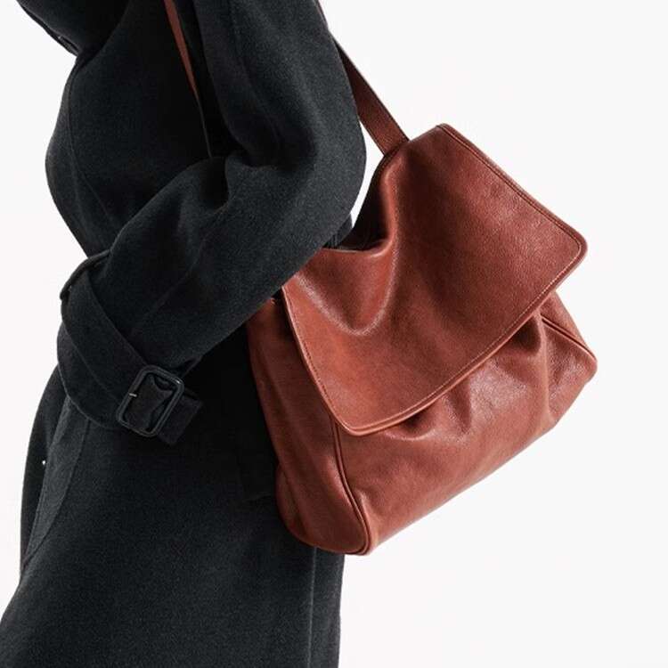 Summer Vegetable Tanned Flap Messenger Large Capacity Genuine Leather Shoulder Crossbody Commuter Tote Bag for Women