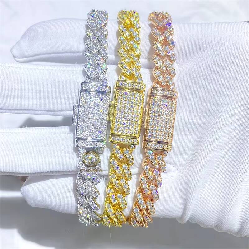 Hot Sell Vvs Moissanite Iced Out Bling Hip Hop 8mm Real Gold 10k Cuban Link Chain