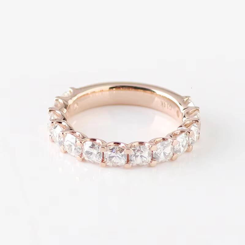 Simple Design Eternity 14k Rose Gold Engagement Ring Band with 3x3 Cushion Cut Moissanite Diamond