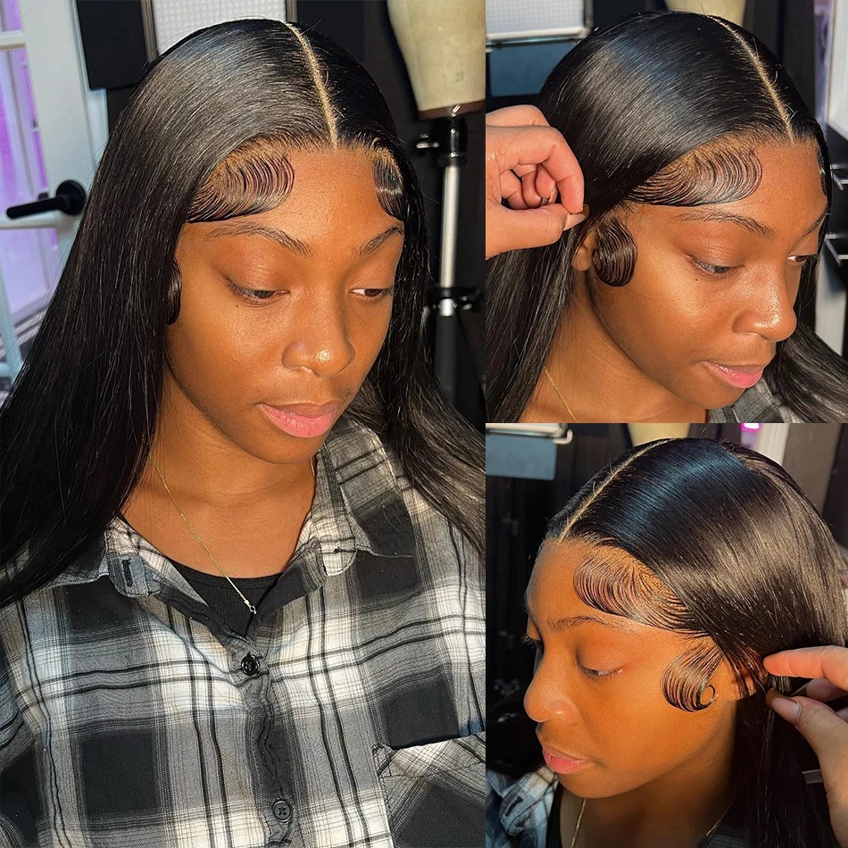 100% Human Hair 13x6 Hd Lace Frontal Wig 250 Density Black Bone Straight Human Hair Bundles 30 Inch Glueless Hd Lace Wigs for Women Pre Plucked