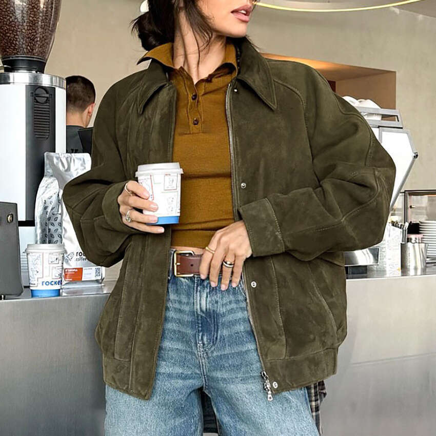 Autumn Winter New Style Lapel Zipper Loose Long Sleeve Jacket For Women With Design Sense, Elegant And Fashionable Commuting B3