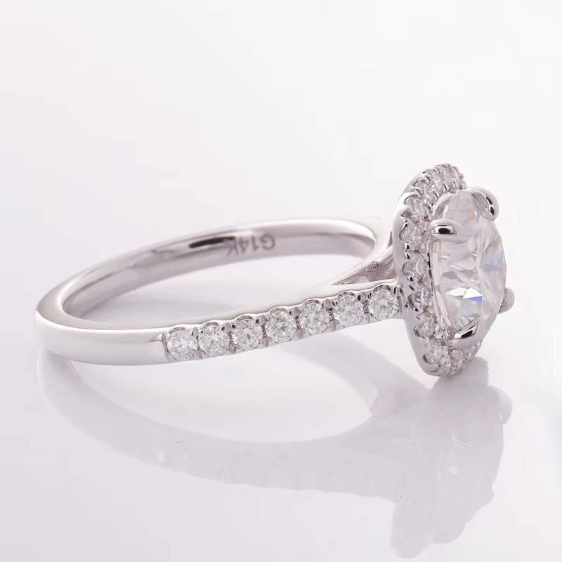 Classic 2ct 7x7mm Round Cut Center Moissanite halo 14k White Gold Ring for Engagement and Wedding